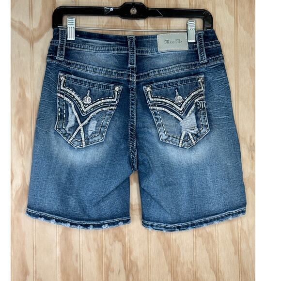 Miss Me Womens Jean Shorts Size 28 Faux Diamond Stud Bold Stitching Distressed - Picture 3 of 8